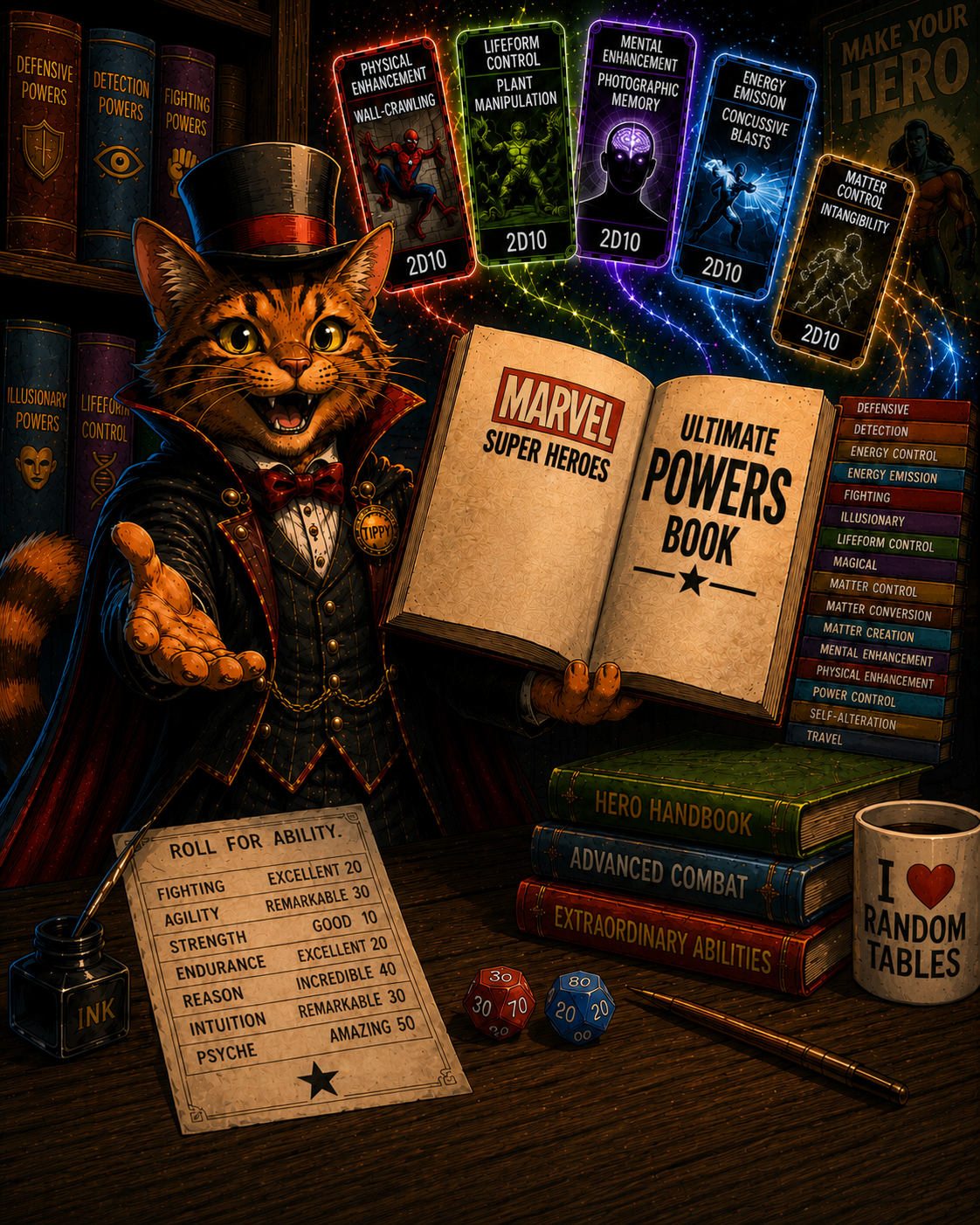 Tippy presenting the Marvel Super Heroes power library.